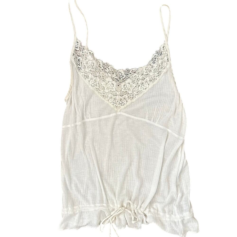 Y2k Ralph Lauren Polo Jeans Lace Trim V-Neck Tie Waist Cami Top White